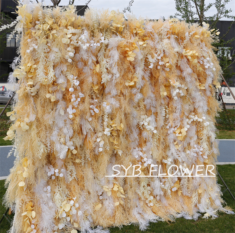#HE-BD028 Customized 3D/5D Cloth Back Roll up Articifial Flower Wall Backdrop For Wedding Event Party Decoration