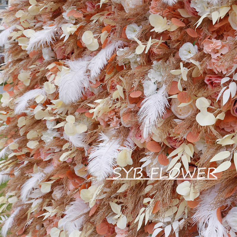 #BD092 Customized 3D/5D Cloth Back Roll up Articifial Flower Wall Backdrop For Wedding Event Party Decoration