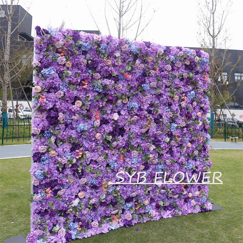 #BD077 Customized 3D/5D Cloth Back Roll up Articifial Flower Wall Backdrop For Wedding Event Party Decoration