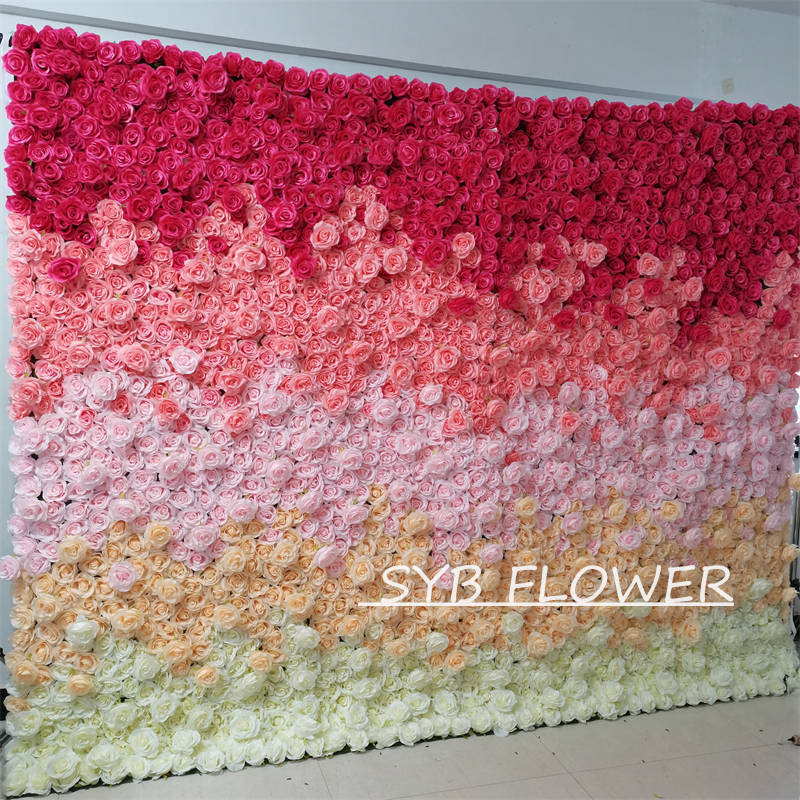 #BDJ003 Customized 3D/5D Cloth Back Roll up Articifial Flower Wall Backdrop For Wedding Event Party Decoration