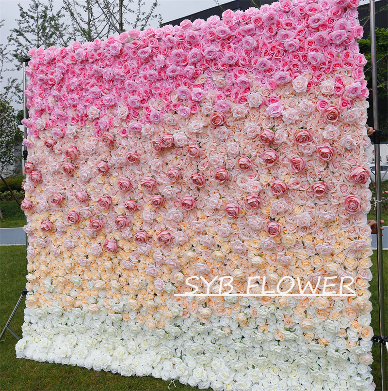 #BDJ007 Customized 3D/5D Cloth Back Roll up Articifial Flower Wall Backdrop For Wedding Event Party Decoration
