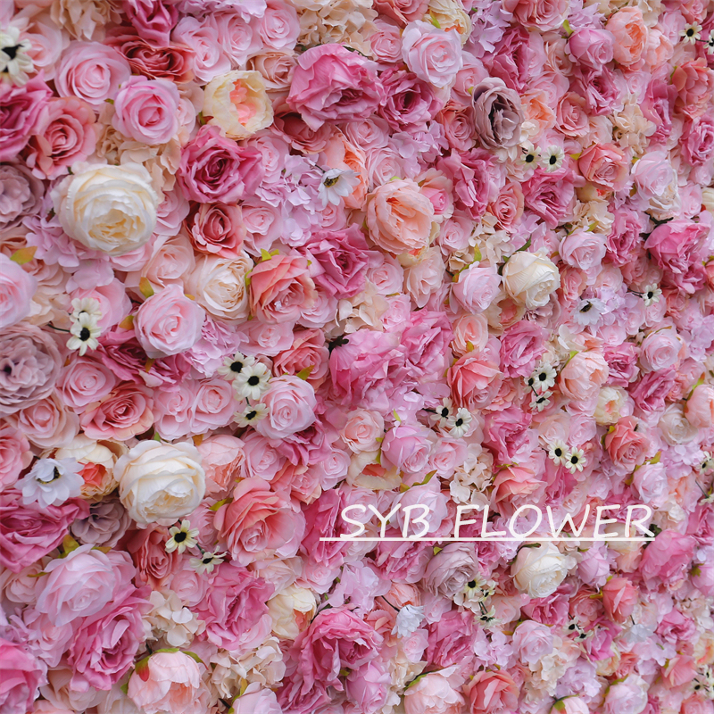 #BD065 Customized 3D/5D Cloth Back Roll up Articifial Flower Wall Backdrop For Wedding Event Party Decoration