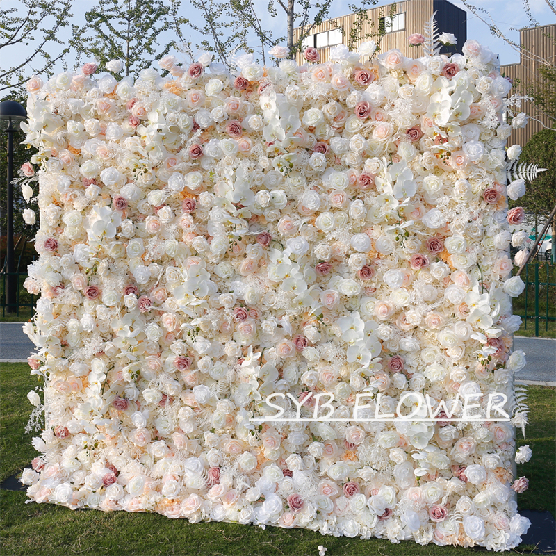 #BD125 Customized 3D/5D Cloth Back Roll up Articifial Flower Wall Backdrop For Wedding Event Party Decoration
