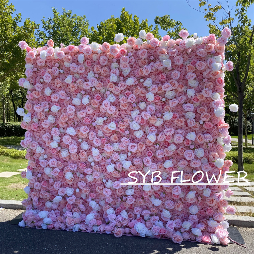 #209 Wedding Decoration Customized Excellent Quality Feel Real Silk Decorative Set Pink Straw Flower Wall Background Wall