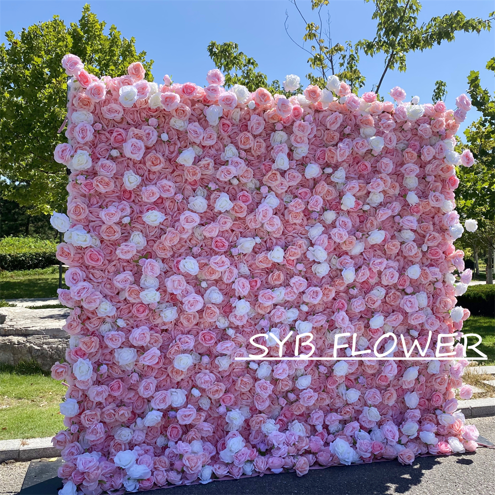 #209 Wedding Decoration Customized Excellent Quality Feel Real Silk Decorative Set Pink Straw Flower Wall Background Wall