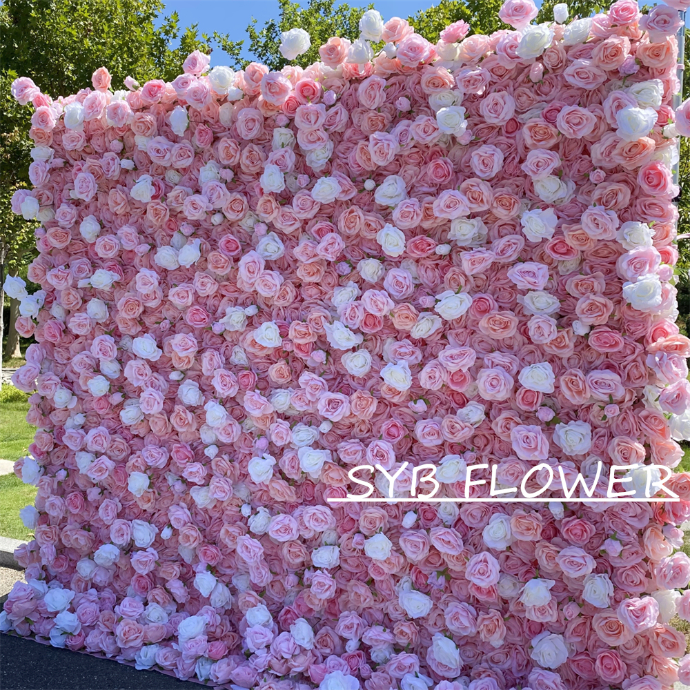 #209 Wedding Decoration Customized Excellent Quality Feel Real Silk Decorative Set Pink Straw Flower Wall Background Wall