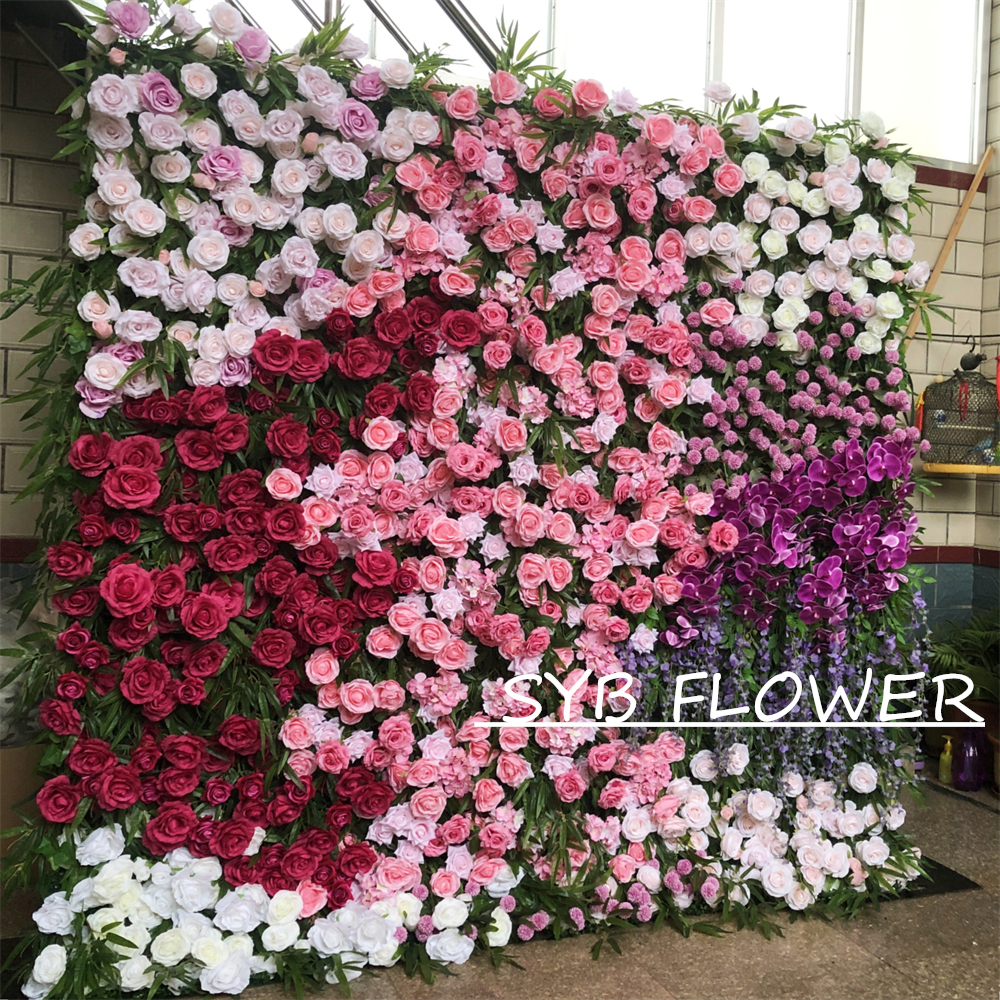 #313 Customized 3D/5D Cloth Back Roll up Articifial Flower Wall Backdrop For Wedding Event Party Decoration