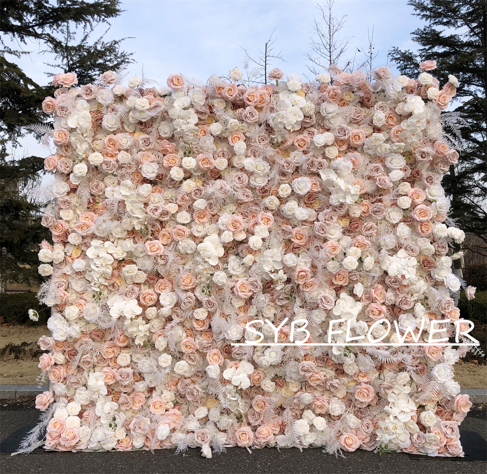 #315 Customized 3D/5D Cloth Back Roll up Articifial Flower Wall Backdrop For Wedding Event Party Decoration