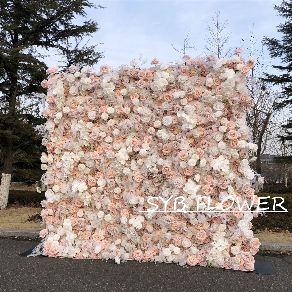 #315 Customized 3D/5D Cloth Back Roll up Articifial Flower Wall Backdrop For Wedding Event Party Decoration