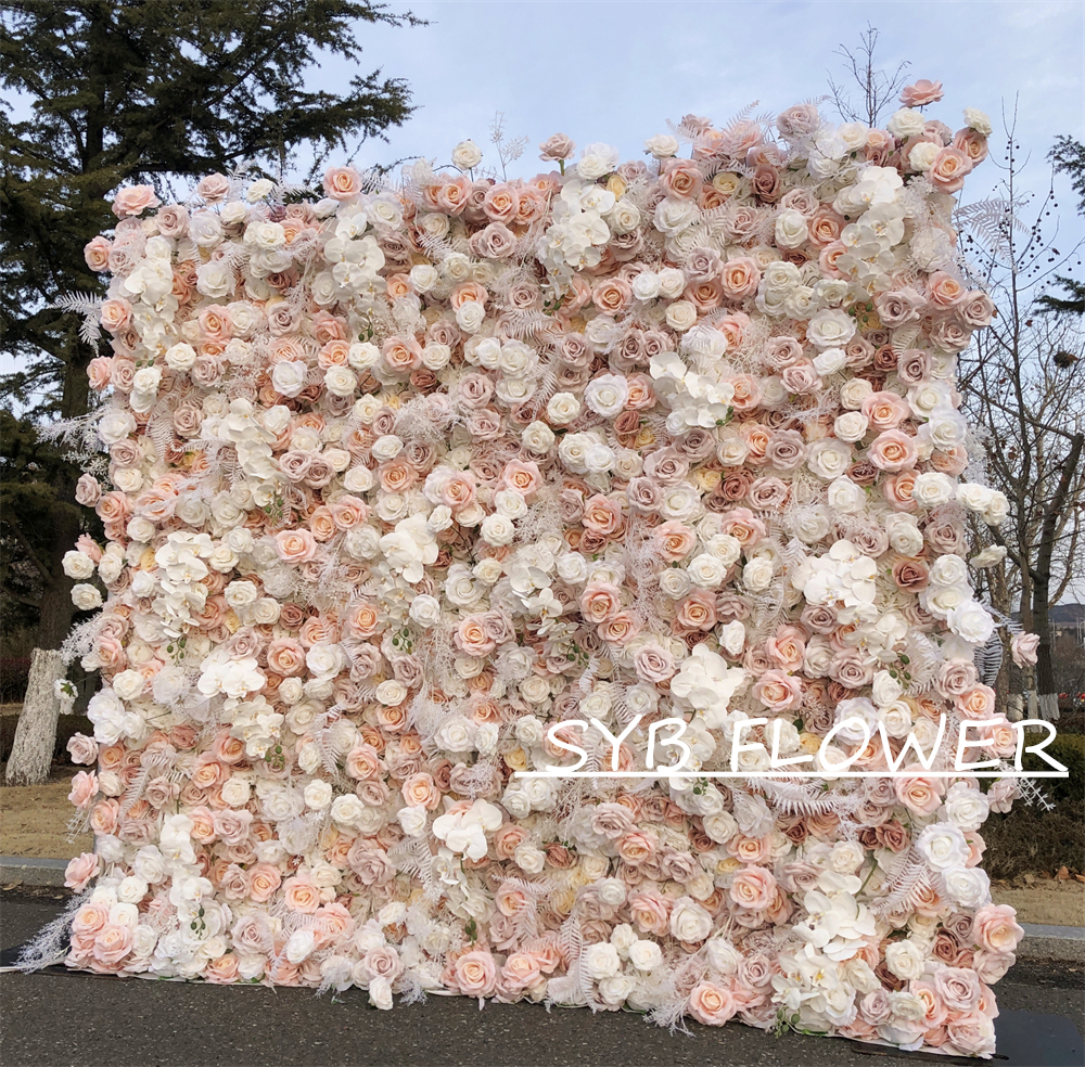 #315 Customized 3D/5D Cloth Back Roll up Articifial Flower Wall Backdrop For Wedding Event Party Decoration