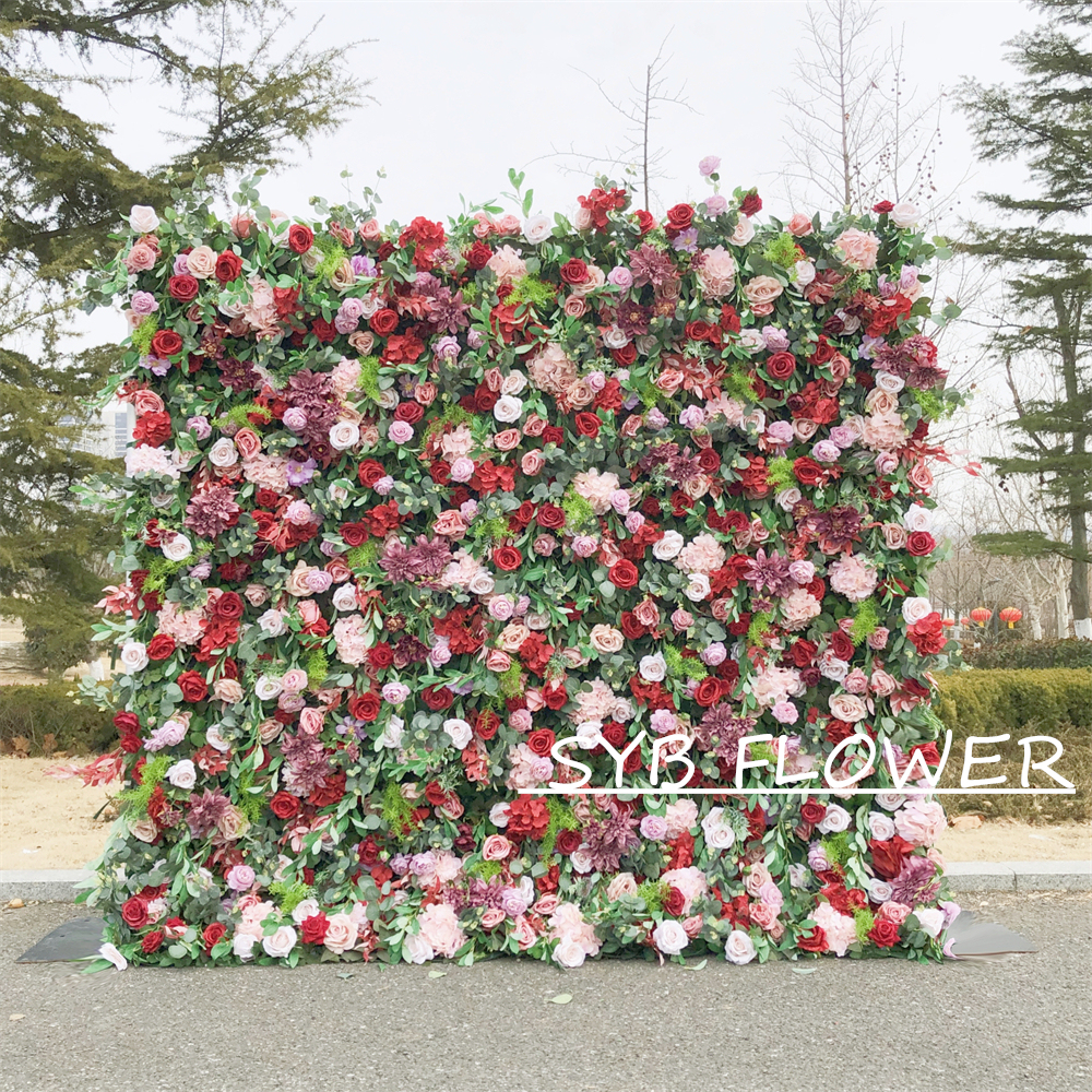 #303-2 Customized 3D/5D Cloth Back Roll up Articifial Flower Wall Backdrop For Wedding Event Party Decoration