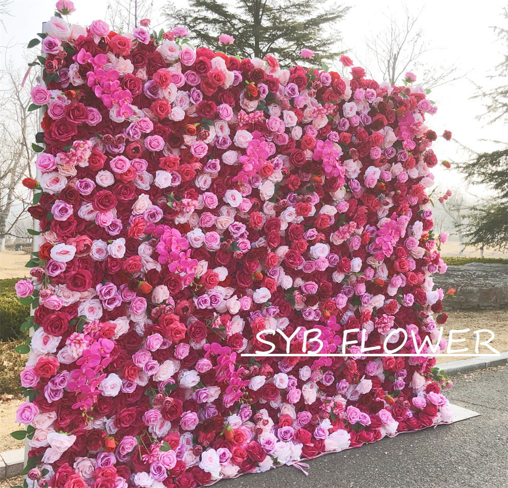 #311 Customized 3D/5D Cloth Back Roll up Articifial Flower Wall Backdrop For Wedding Event Party Decoration