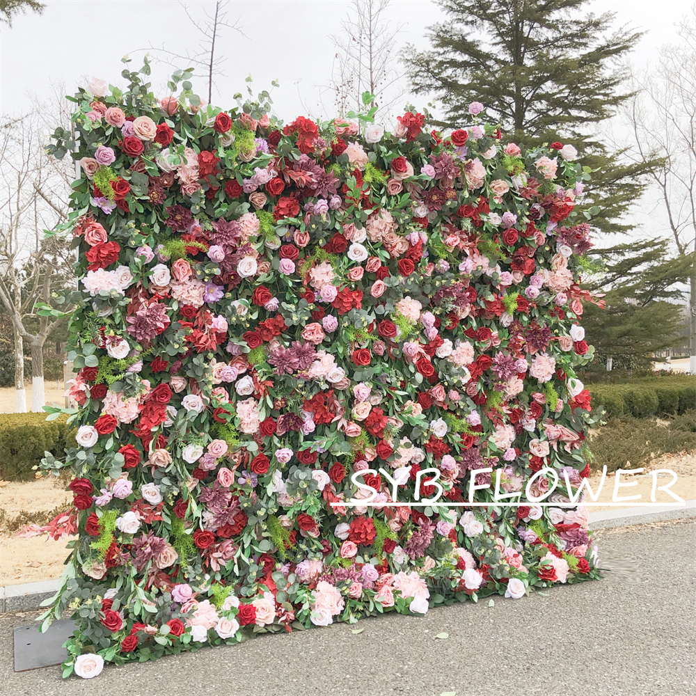 #303-2 Customized 3D/5D Cloth Back Roll up Articifial Flower Wall Backdrop For Wedding Event Party Decoration
