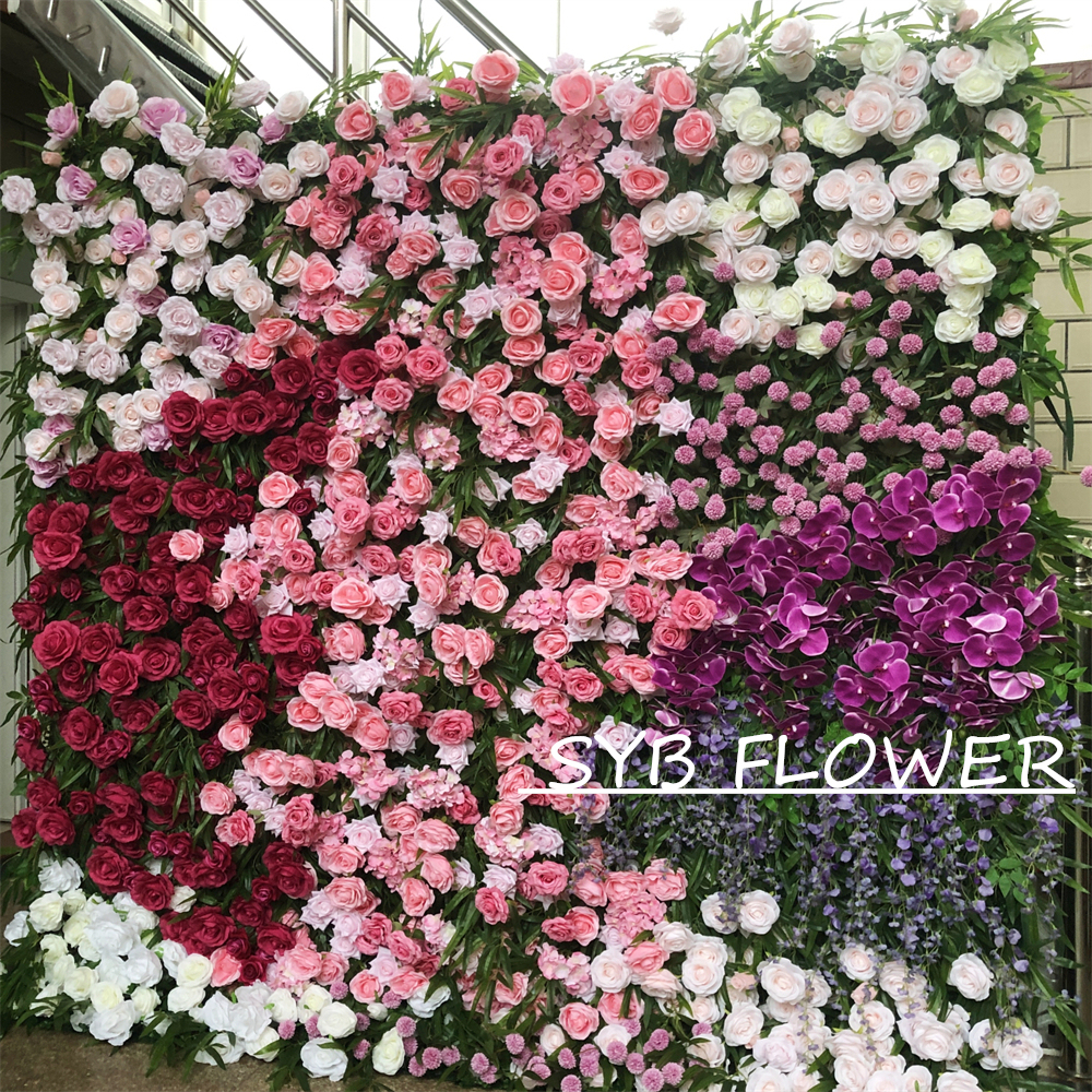 #313 Customized 3D/5D Cloth Back Roll up Articifial Flower Wall Backdrop For Wedding Event Party Decoration