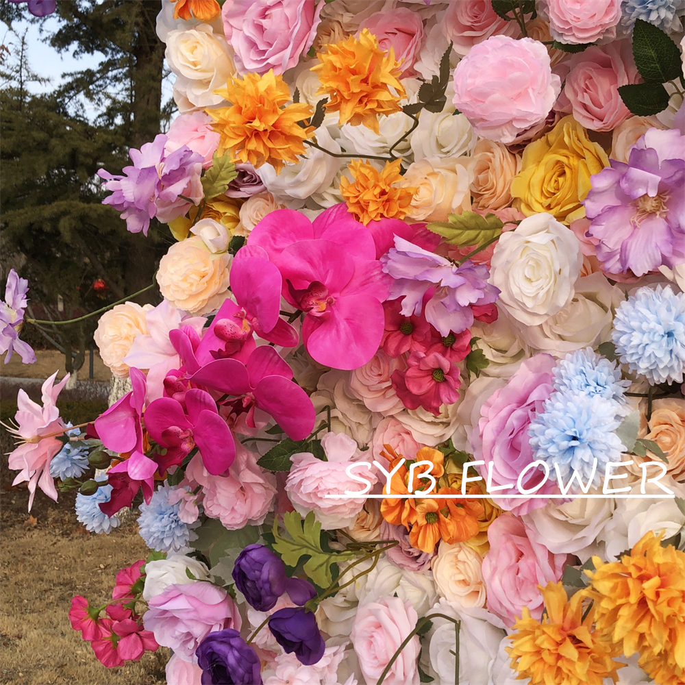 #317 Customized 3D/5D Cloth Back Roll up Articifial Flower Wall Backdrop For Wedding Event Party Decoration