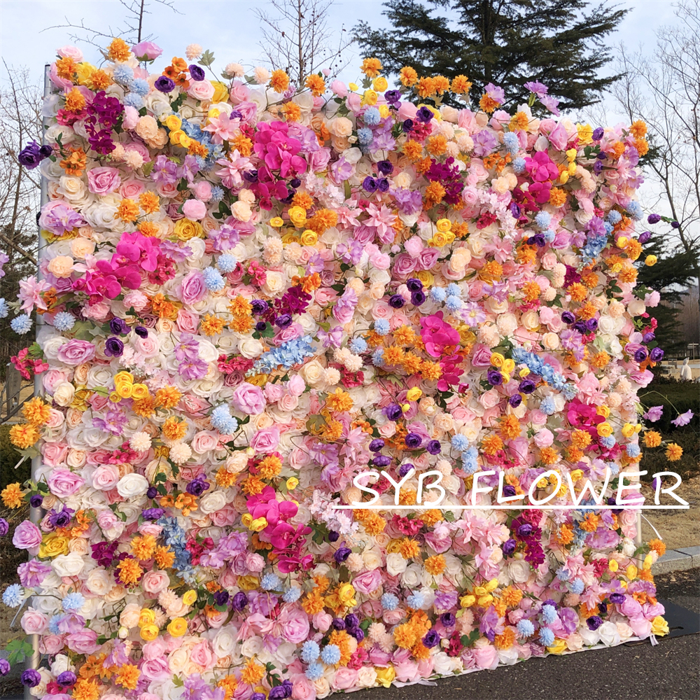 #317 Customized 3D/5D Cloth Back Roll up Articifial Flower Wall Backdrop For Wedding Event Party Decoration