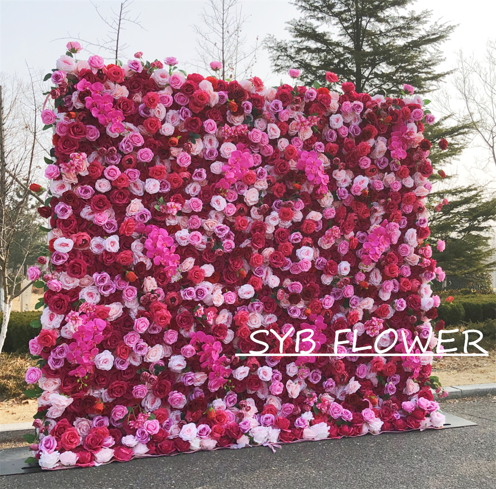 #311 Customized 3D/5D Cloth Back Roll up Articifial Flower Wall Backdrop For Wedding Event Party Decoration