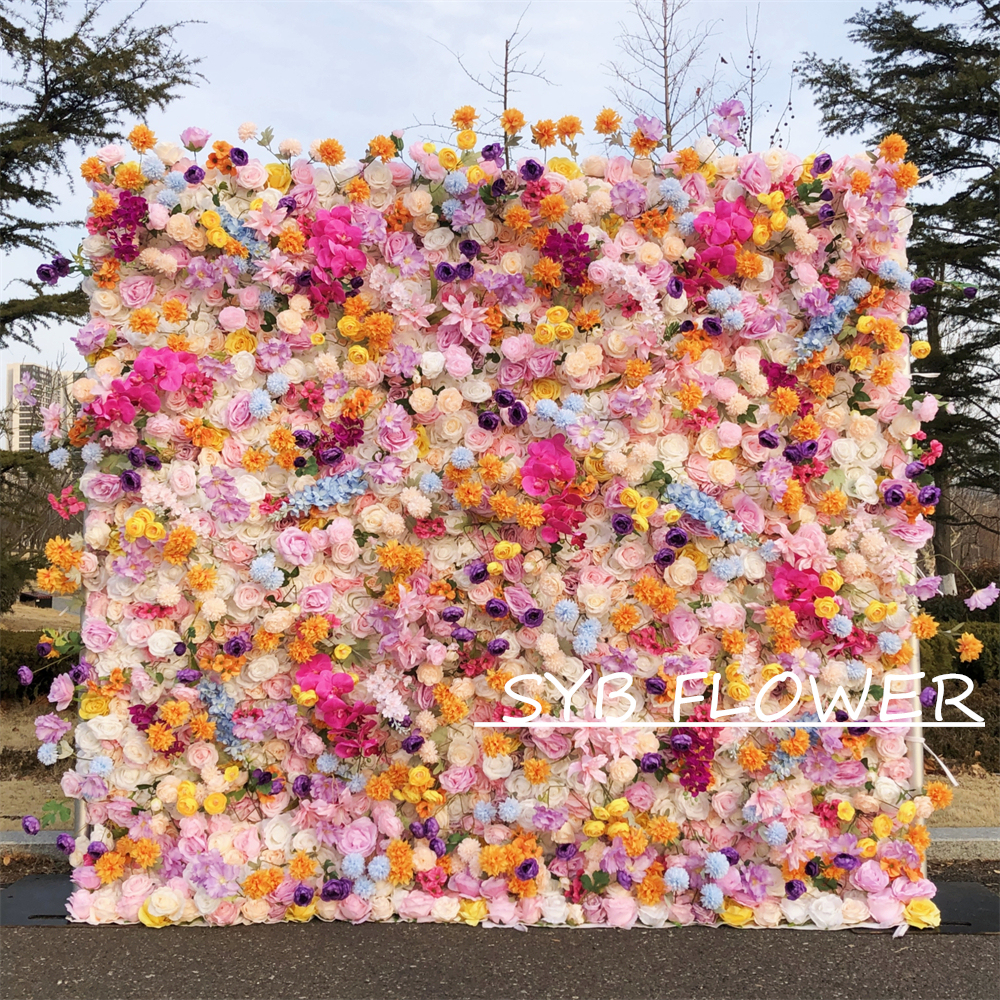 #317 Customized 3D/5D Cloth Back Roll up Articifial Flower Wall Backdrop For Wedding Event Party Decoration