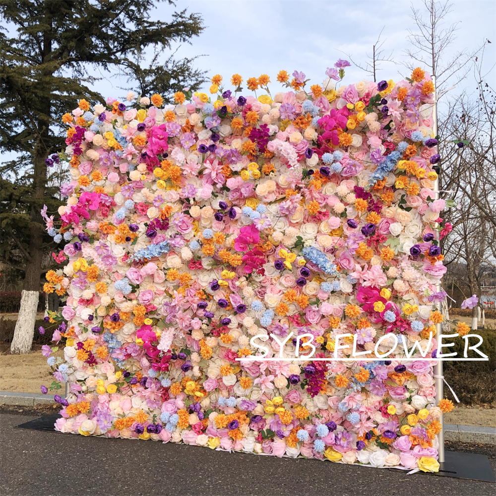 #317 Customized 3D/5D Cloth Back Roll up Articifial Flower Wall Backdrop For Wedding Event Party Decoration