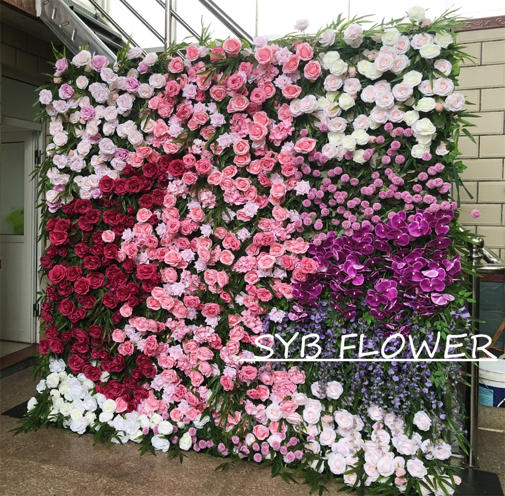 #313 Customized 3D/5D Cloth Back Roll up Articifial Flower Wall Backdrop For Wedding Event Party Decoration