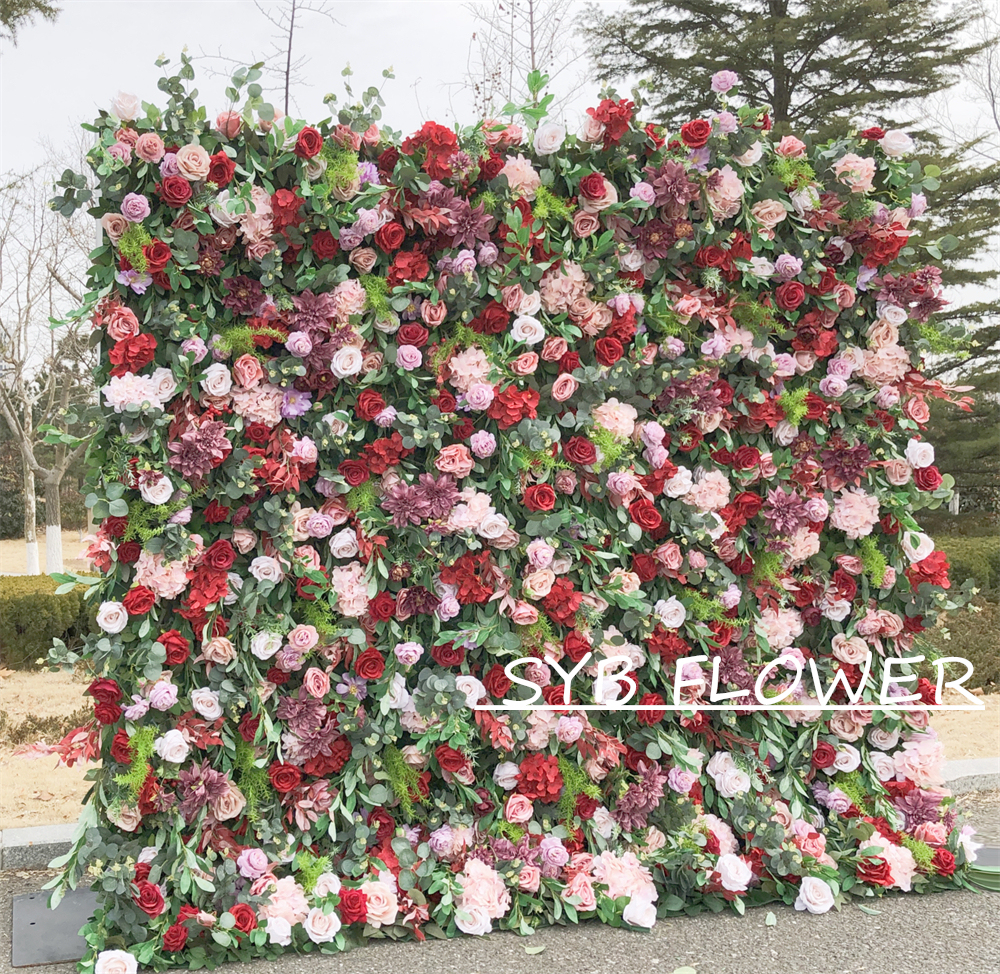 #303-2 Customized 3D/5D Cloth Back Roll up Articifial Flower Wall Backdrop For Wedding Event Party Decoration