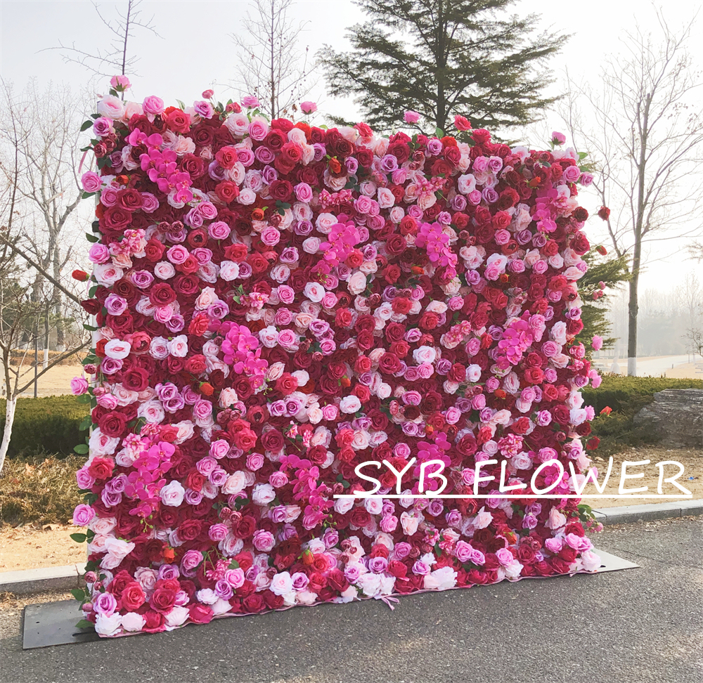 #311 Customized 3D/5D Cloth Back Roll up Articifial Flower Wall Backdrop For Wedding Event Party Decoration