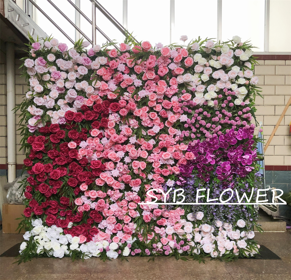 #313 Customized 3D/5D Cloth Back Roll up Articifial Flower Wall Backdrop For Wedding Event Party Decoration