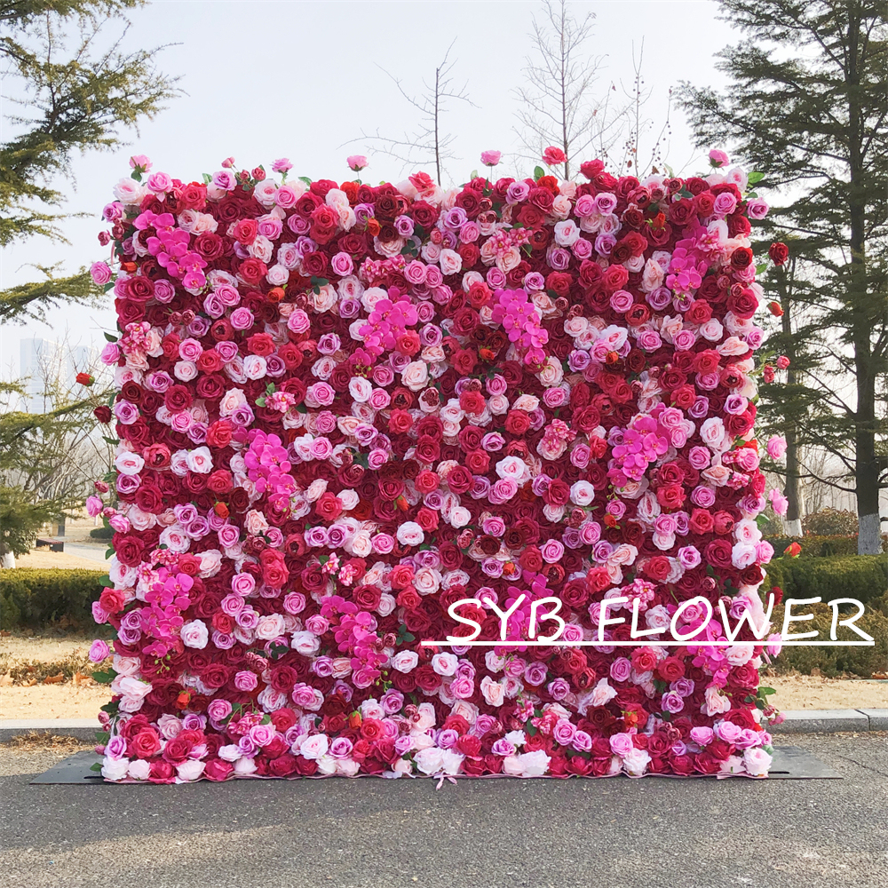 #311 Customized 3D/5D Cloth Back Roll up Articifial Flower Wall Backdrop For Wedding Event Party Decoration
