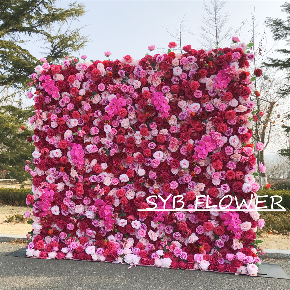 #311 Customized 3D/5D Cloth Back Roll up Articifial Flower Wall Backdrop For Wedding Event Party Decoration