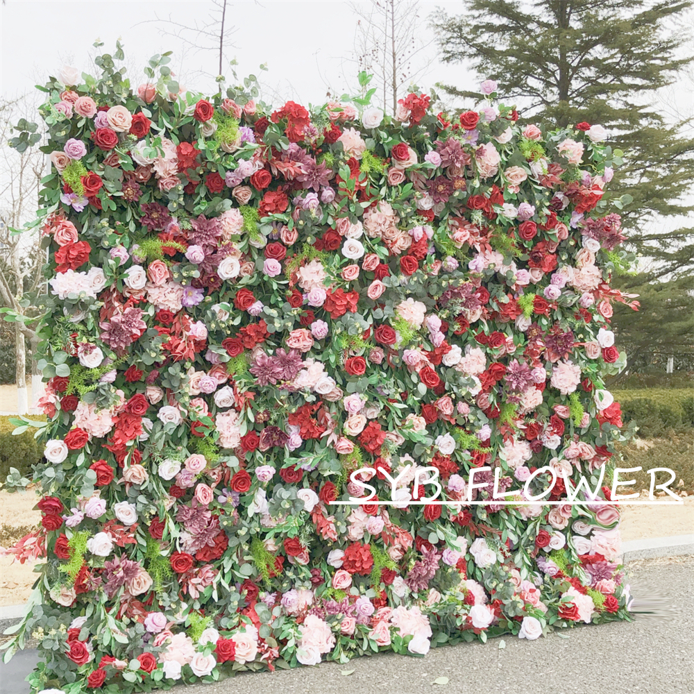 #303-2 Customized 3D/5D Cloth Back Roll up Articifial Flower Wall Backdrop For Wedding Event Party Decoration