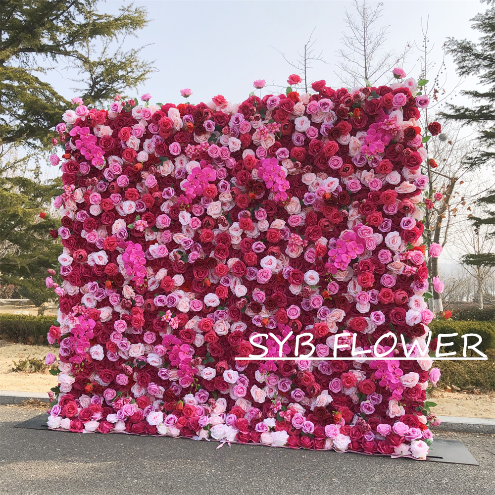 #311 Customized 3D/5D Cloth Back Roll up Articifial Flower Wall Backdrop For Wedding Event Party Decoration
