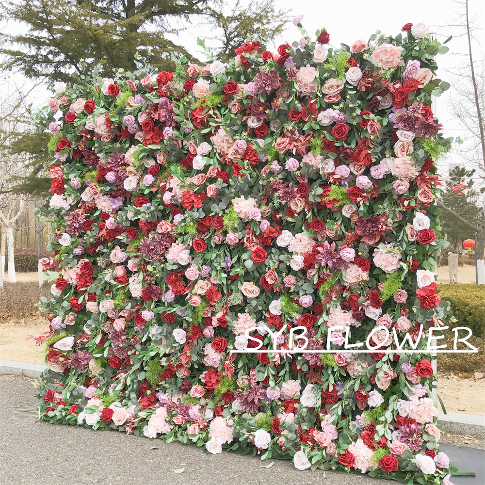 #303-2 Customized 3D/5D Cloth Back Roll up Articifial Flower Wall Backdrop For Wedding Event Party Decoration