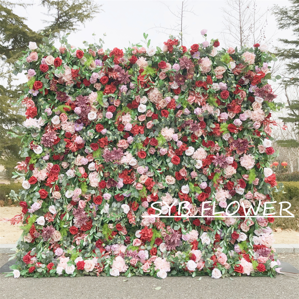#303-2 Customized 3D/5D Cloth Back Roll up Articifial Flower Wall Backdrop For Wedding Event Party Decoration