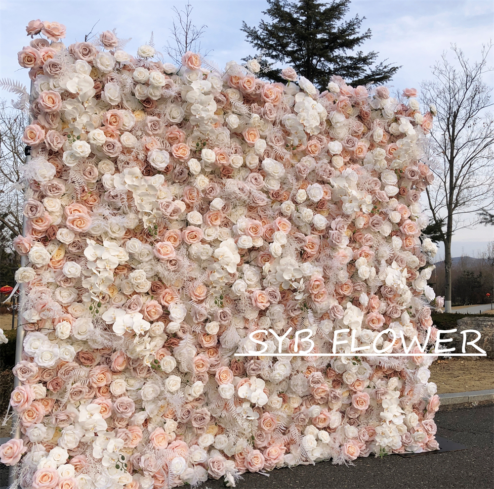 #315 Customized 3D/5D Cloth Back Roll up Articifial Flower Wall Backdrop For Wedding Event Party Decoration