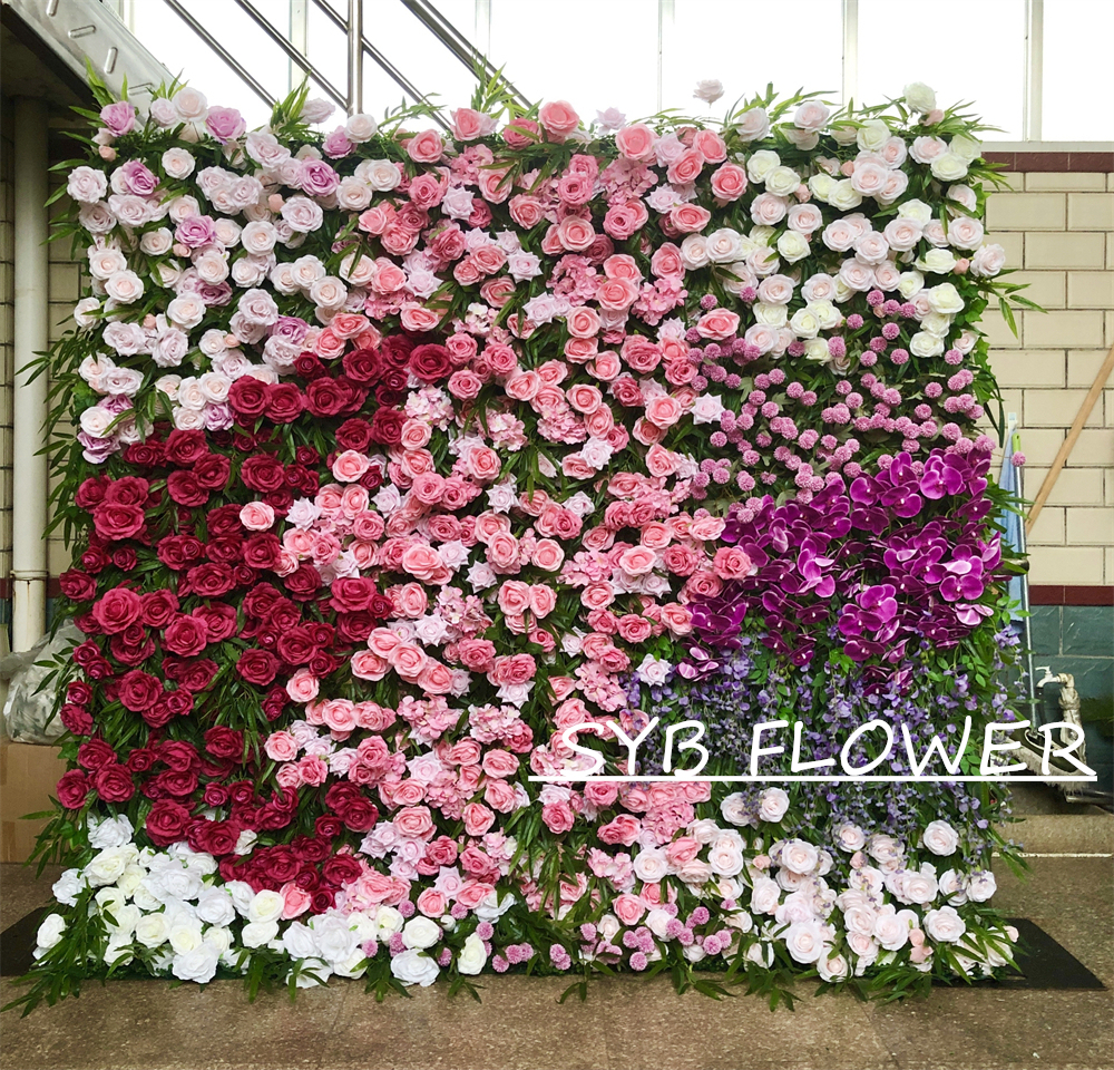 #313 Customized 3D/5D Cloth Back Roll up Articifial Flower Wall Backdrop For Wedding Event Party Decoration