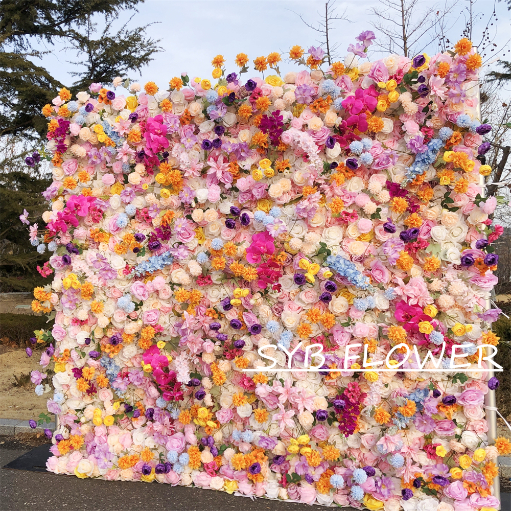 #317 Customized 3D/5D Cloth Back Roll up Articifial Flower Wall Backdrop For Wedding Event Party Decoration