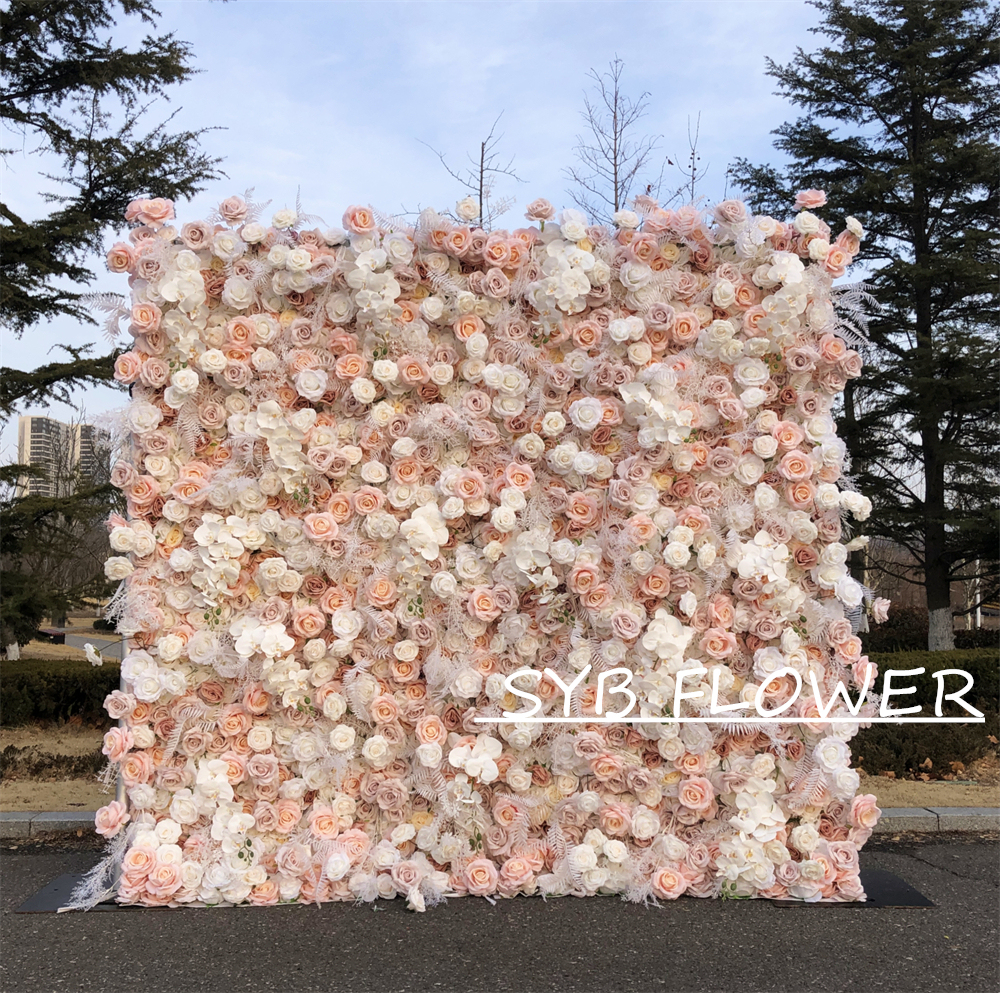 #315 Customized 3D/5D Cloth Back Roll up Articifial Flower Wall Backdrop For Wedding Event Party Decoration