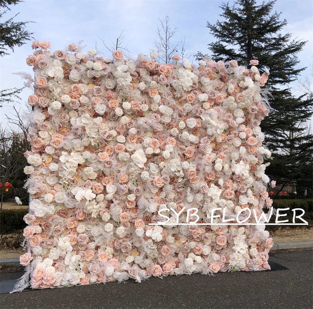 #315 Customized 3D/5D Cloth Back Roll up Articifial Flower Wall Backdrop For Wedding Event Party Decoration