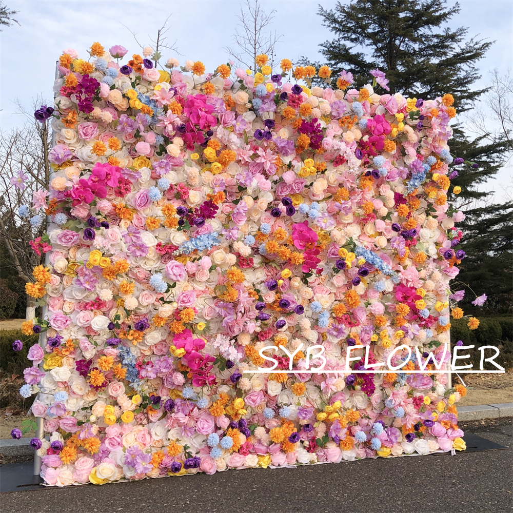 #317 Customized 3D/5D Cloth Back Roll up Articifial Flower Wall Backdrop For Wedding Event Party Decoration