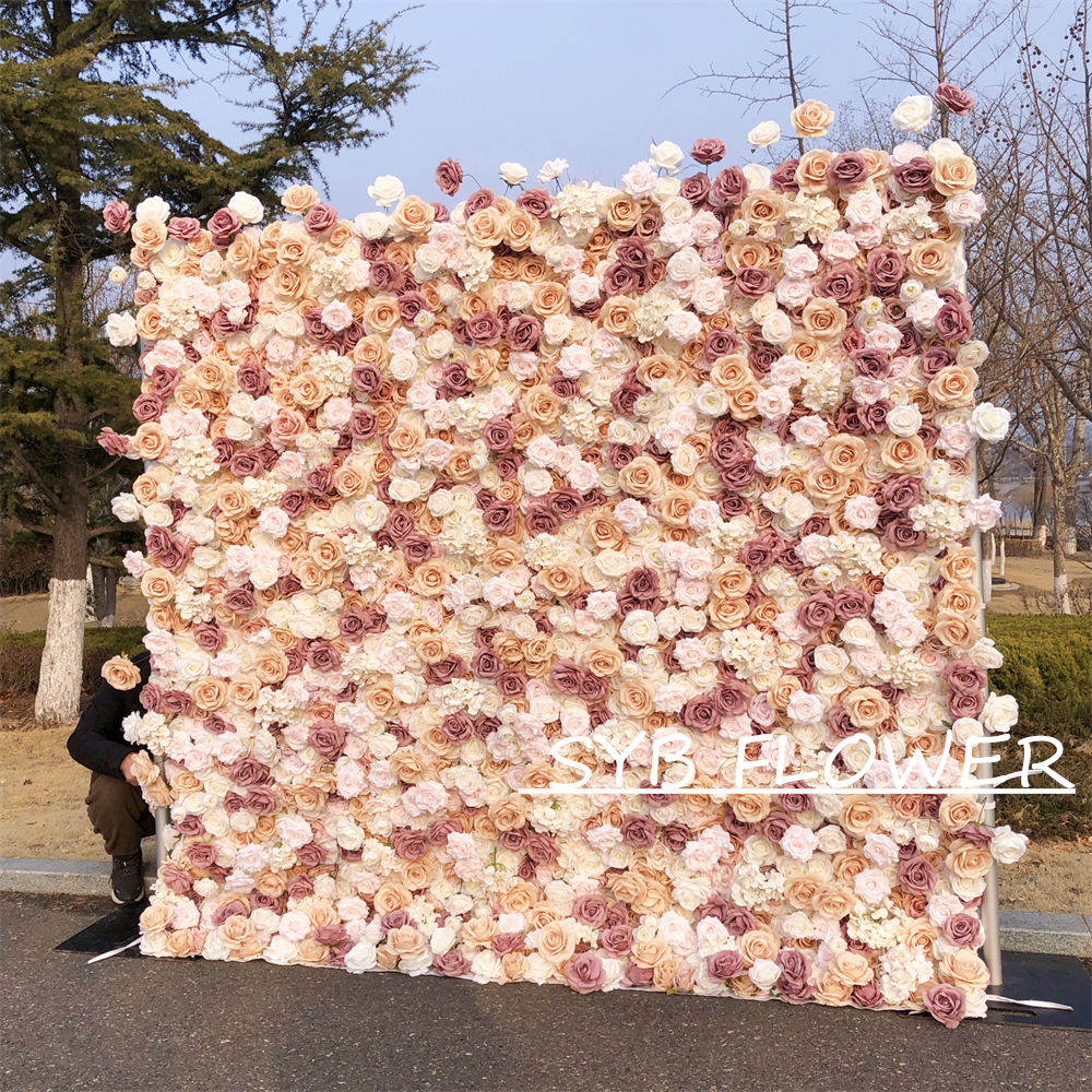 #318 Customized 3D/5D Cloth Back Roll up Articifial Flower Wall Backdrop For Wedding Event Party Decoration
