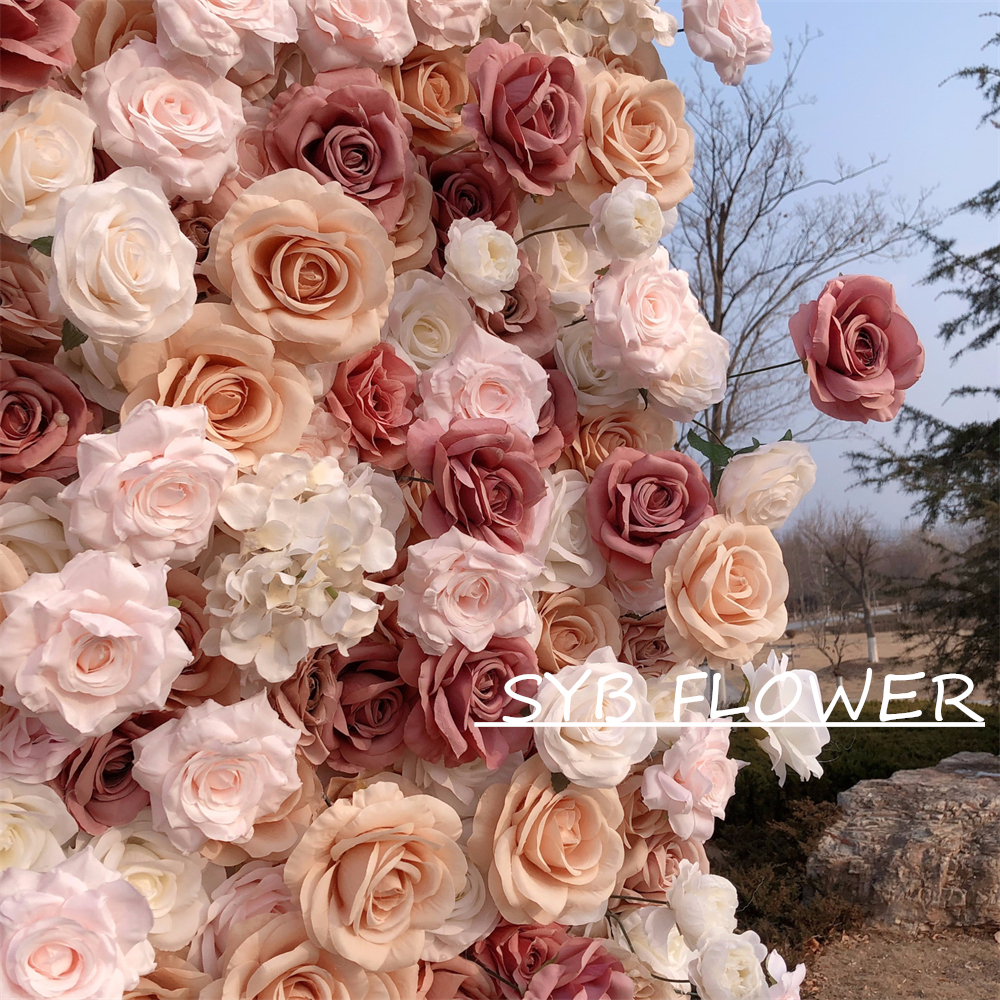 #318 Customized 3D/5D Cloth Back Roll up Articifial Flower Wall Backdrop For Wedding Event Party Decoration