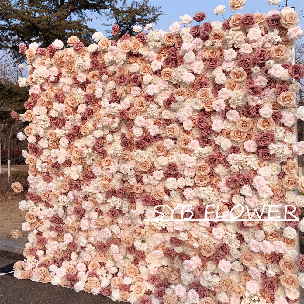 #318 Customized 3D/5D Cloth Back Roll up Articifial Flower Wall Backdrop For Wedding Event Party Decoration