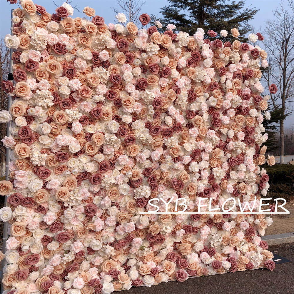 #318 Customized 3D/5D Cloth Back Roll up Articifial Flower Wall Backdrop For Wedding Event Party Decoration