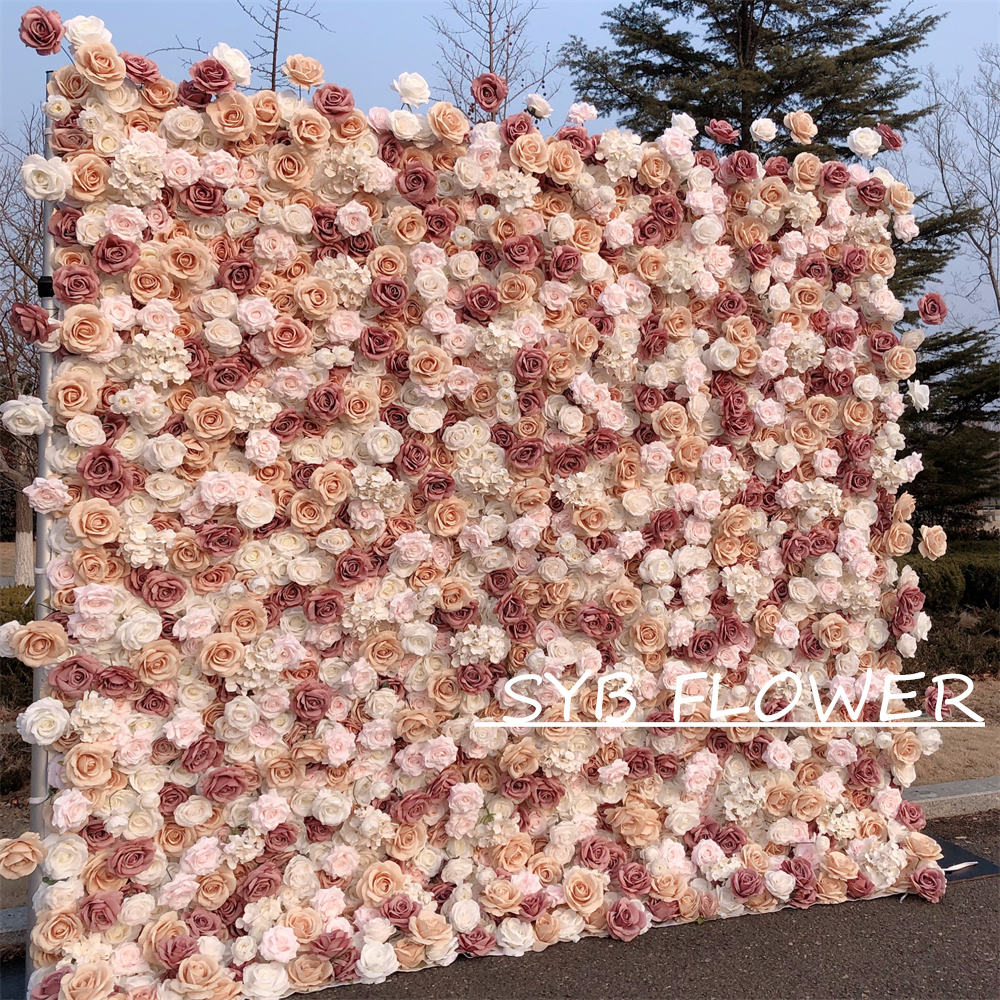 #318 Customized 3D/5D Cloth Back Roll up Articifial Flower Wall Backdrop For Wedding Event Party Decoration