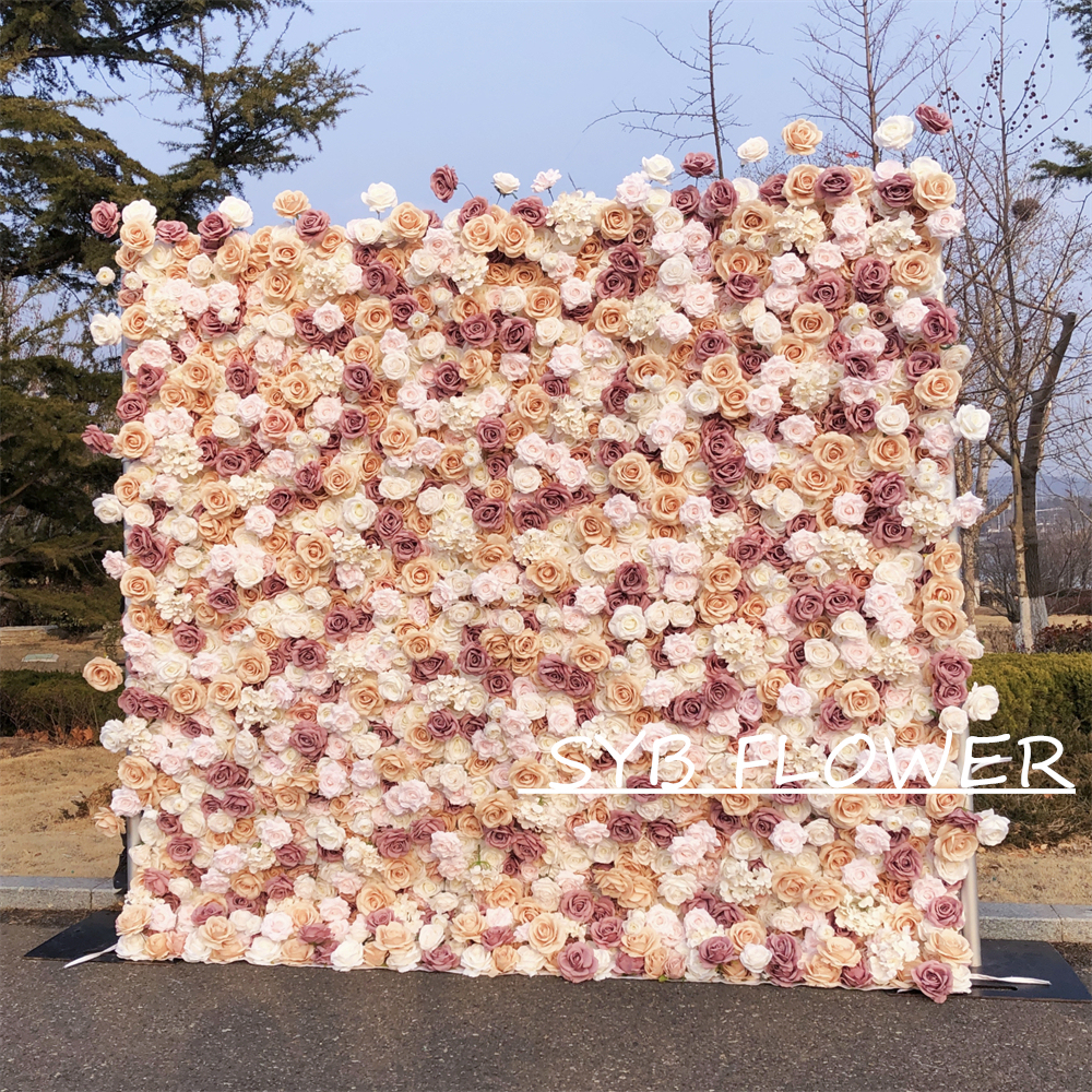 #318 Customized 3D/5D Cloth Back Roll up Articifial Flower Wall Backdrop For Wedding Event Party Decoration