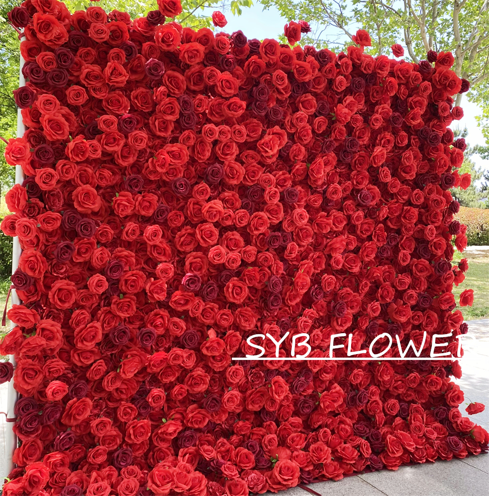 #BD060 Customized 3D/5D Cloth Back Roll up Articifial Flower Wall Backdrop For Wedding Event Party Decoration