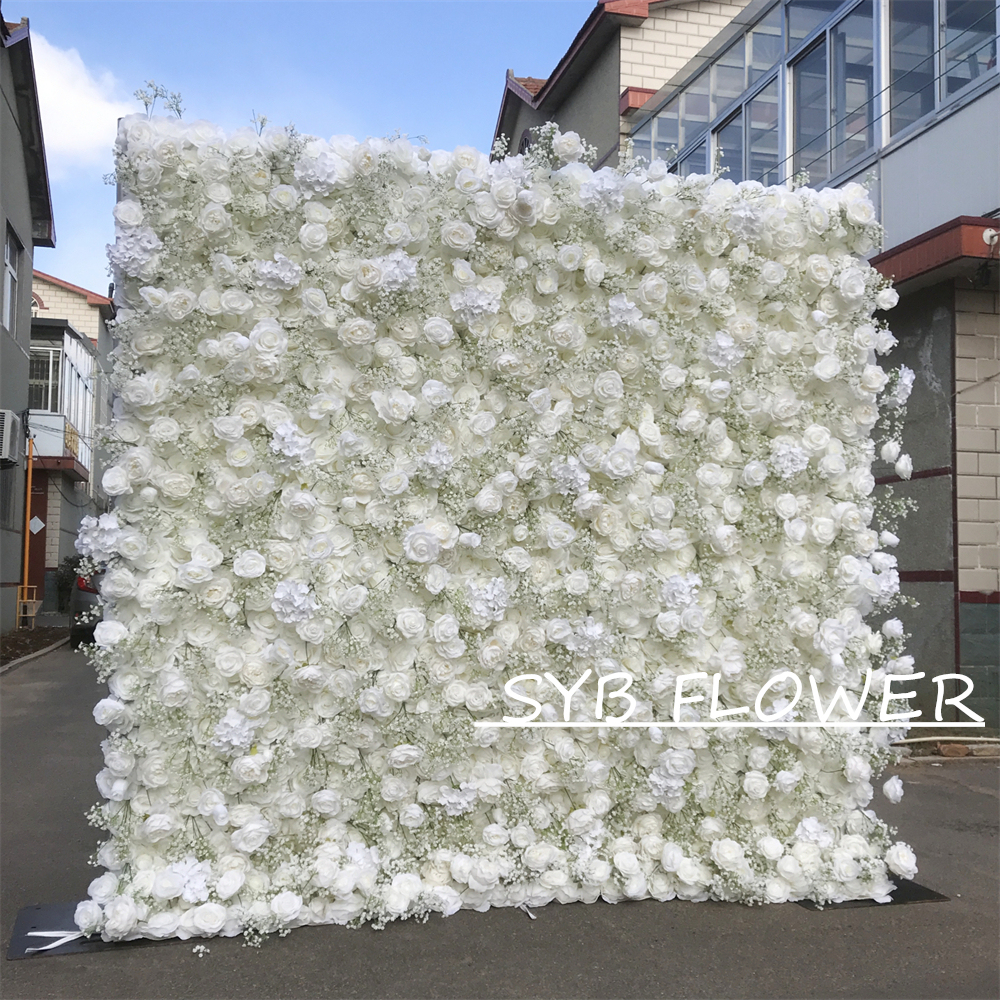 #333 Customized 3D/5D Cloth Back Roll up Articifial Flower Wall Backdrop For Wedding Event Party Decoration