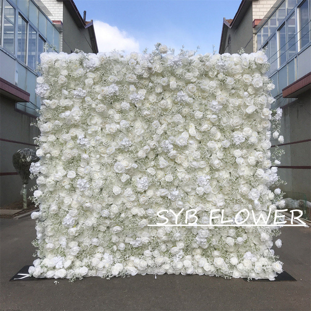 #333 Customized 3D/5D Cloth Back Roll up Articifial Flower Wall Backdrop For Wedding Event Party Decoration