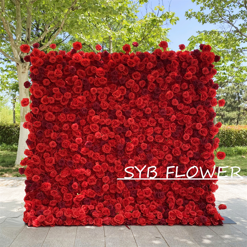 #BD060 Customized 3D/5D Cloth Back Roll up Articifial Flower Wall Backdrop For Wedding Event Party Decoration