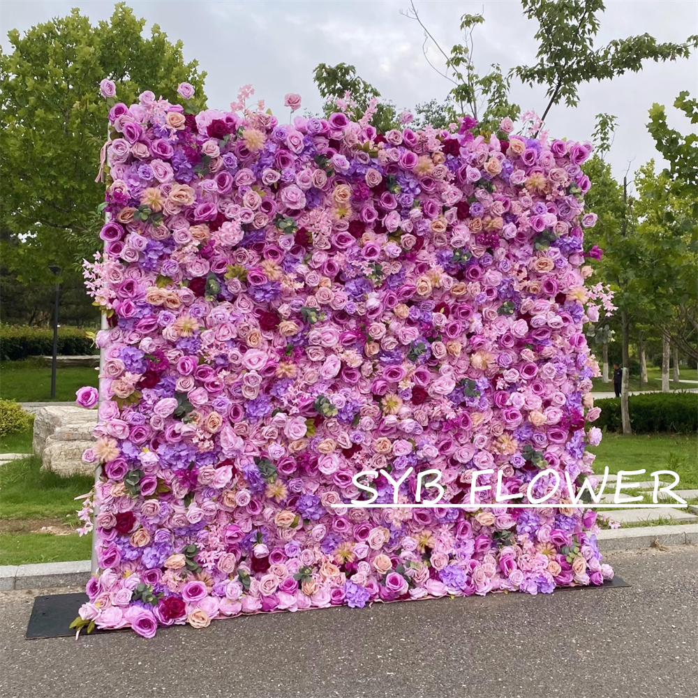#329-2 Customized 3D/5D Cloth Back Roll up Articifial Flower Wall Backdrop For Wedding Event Party Decoration